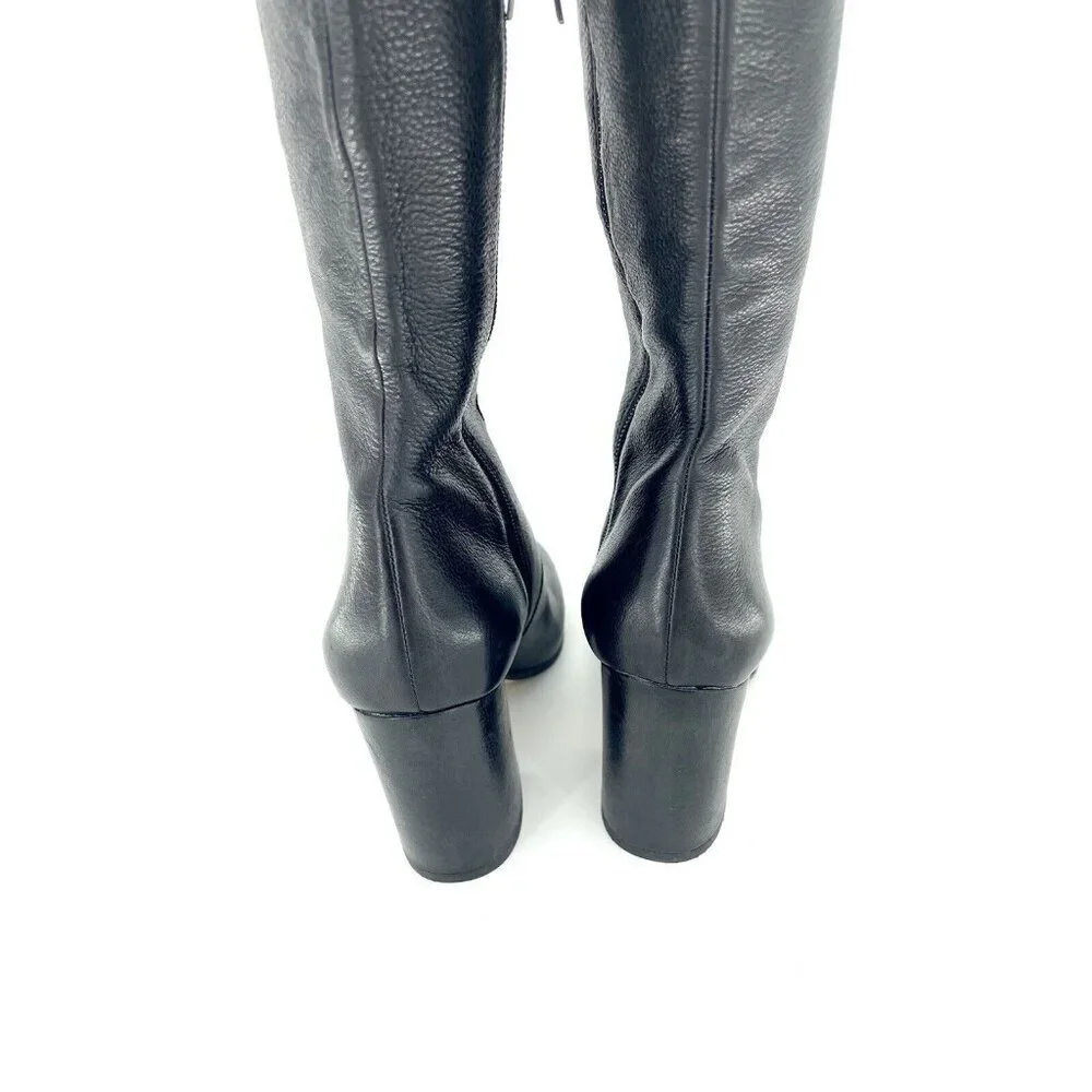 VIA SPIGA Beline Boots Black Leather Tall Over The Knee Block Heel 6.5 NEW $595